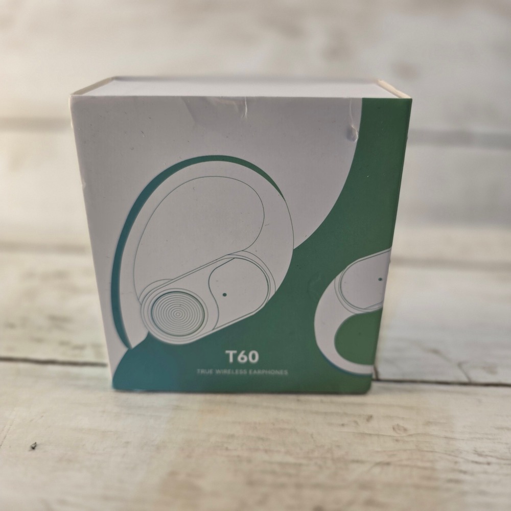 OPEN BOX T60 True Wireless Sport Earbuds Bluetooth Over Ear Headphones Wht Case